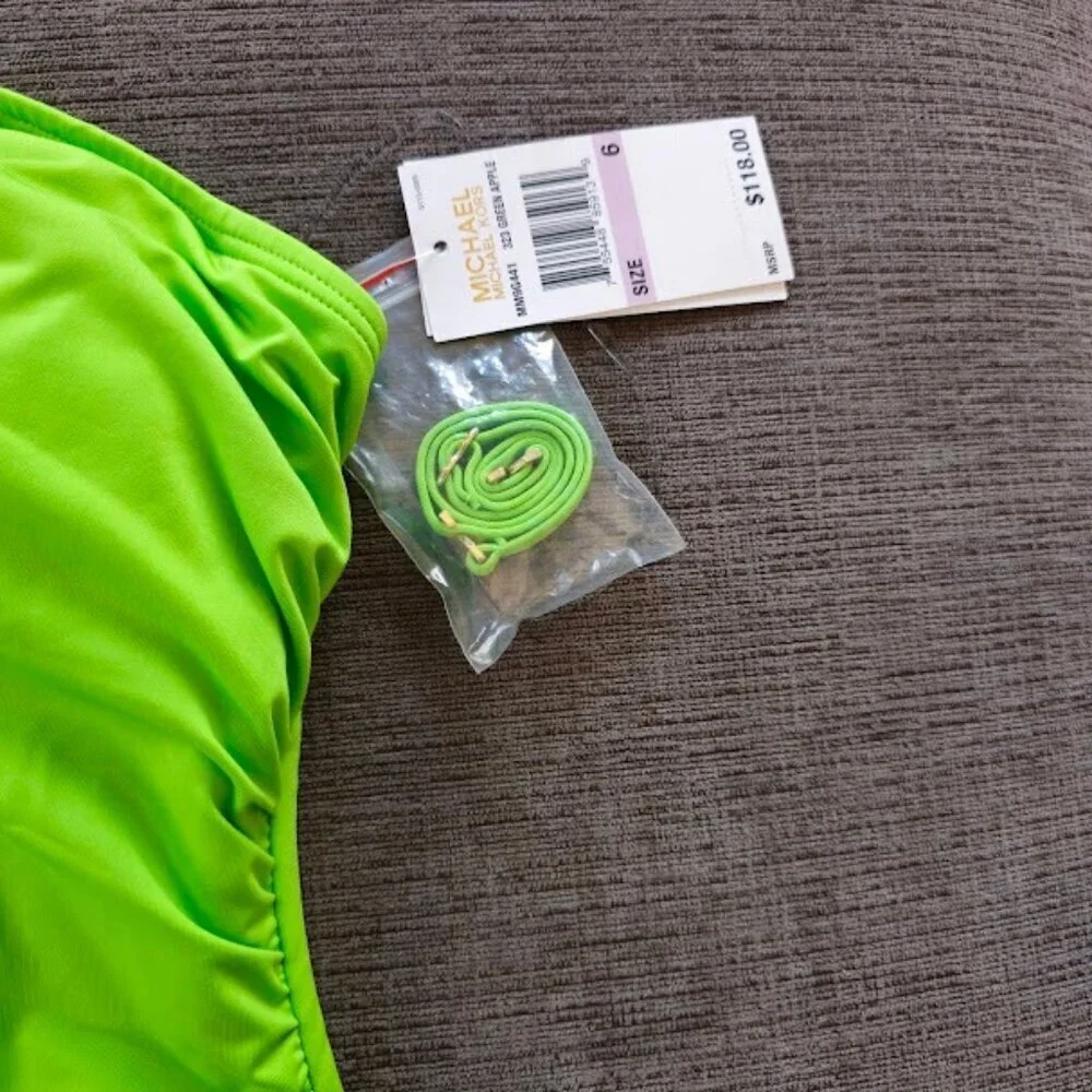 NWT Michael Kors Green One-Shoulder Gold Accent Ring One-lPiece Swimsuit Size 6